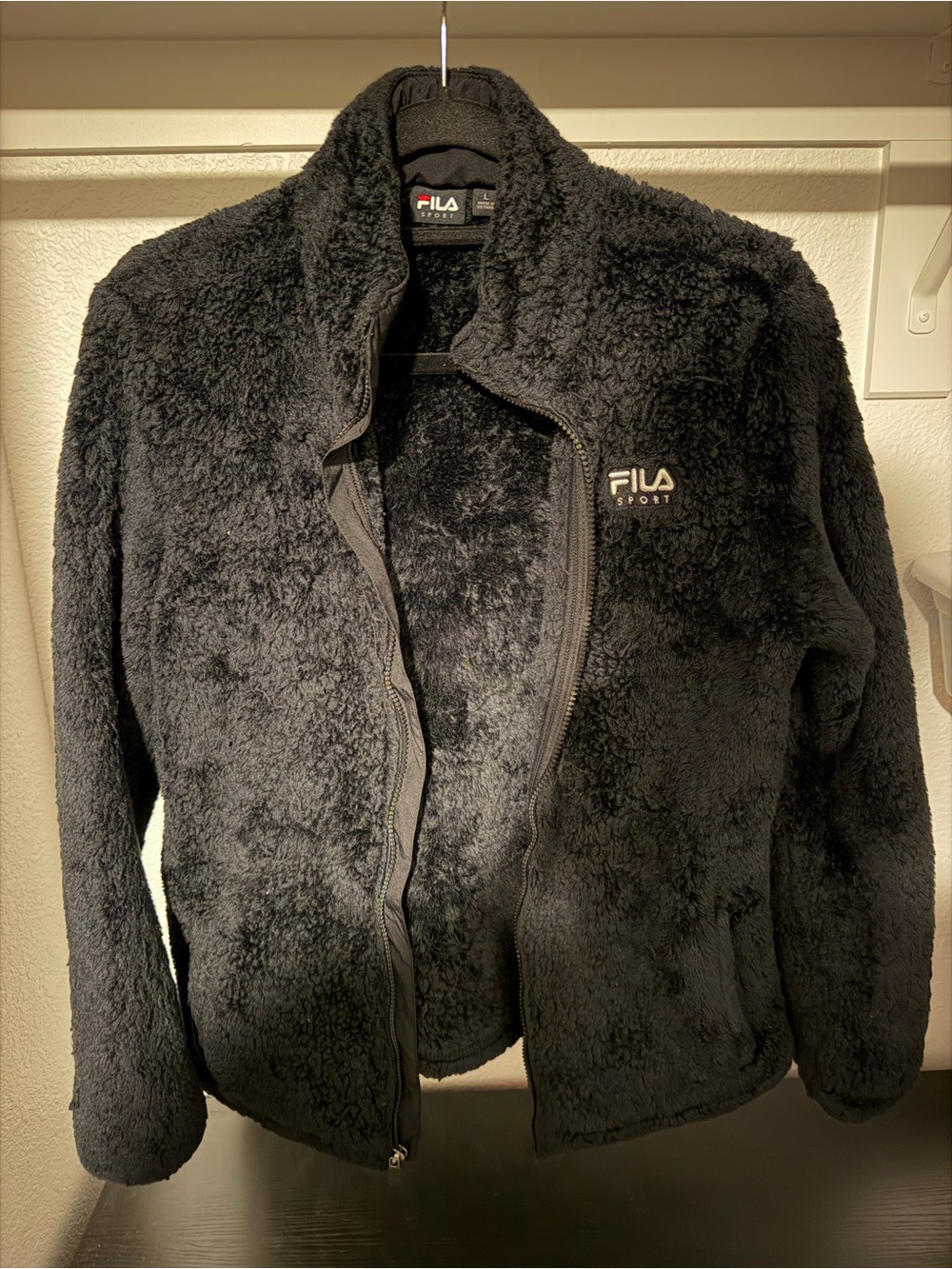 FILA SPORT Black Fuzzy Sherpa Fleece Full-Zip Jacket - Women's Large